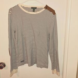 Lauren Ralph Lauren  Striped Equestrian Elbow Patch top. Size XL